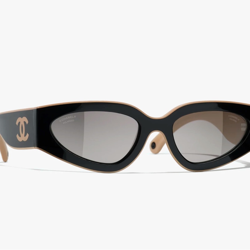 CHANEL Black and Beige Cat-Eye Sunglasses